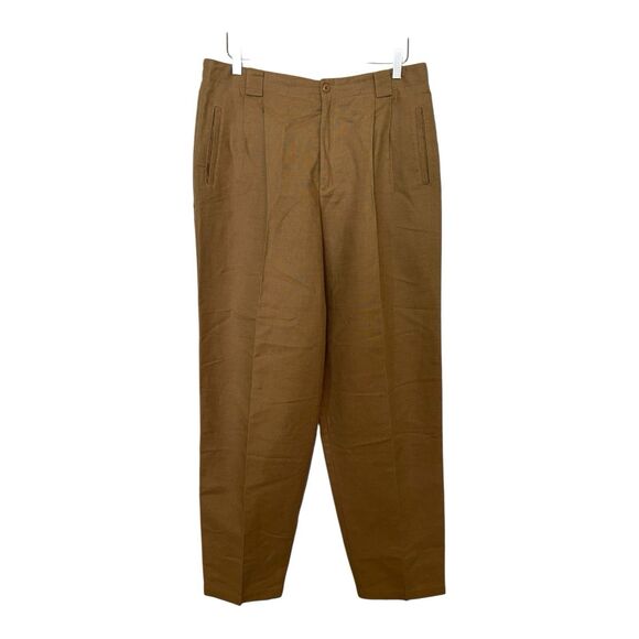 Liz Claiborne VTG High Rise Pleated Linen Blend Trousers Pants Brown Sz 16 - Picture 3 of 4